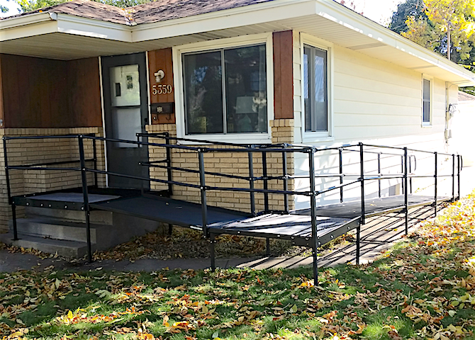 Home with ramp for a wheelchair